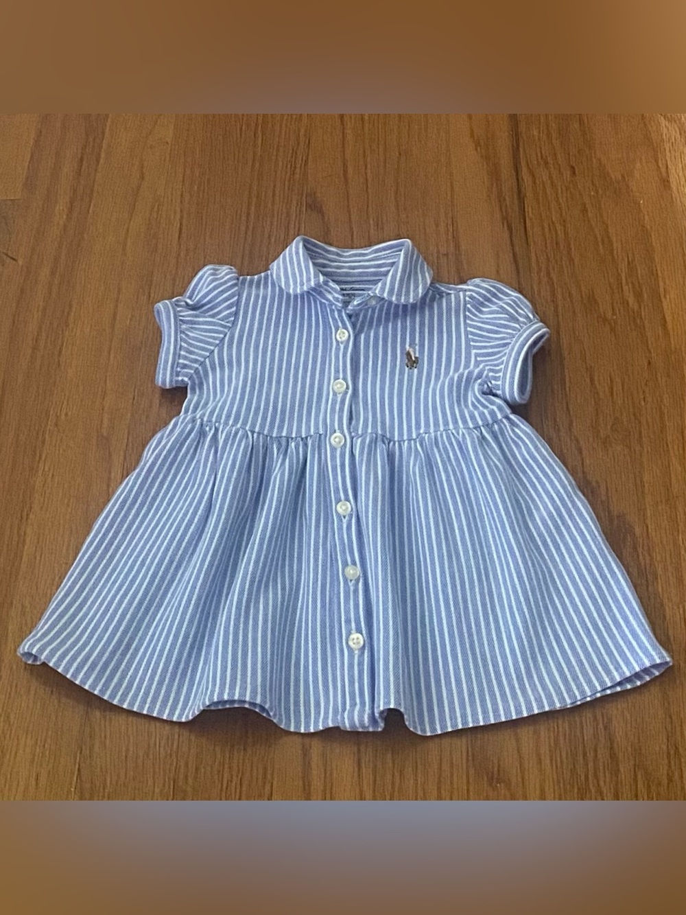 Ralph Lauren Blue and White Striped Button-Front Oxford Baby Dress
